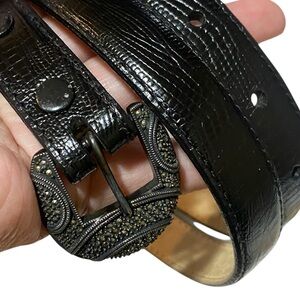 Judith Jack Sterling Silver Marcasite Buckle Genuine Calf Leather Sm Black Belt